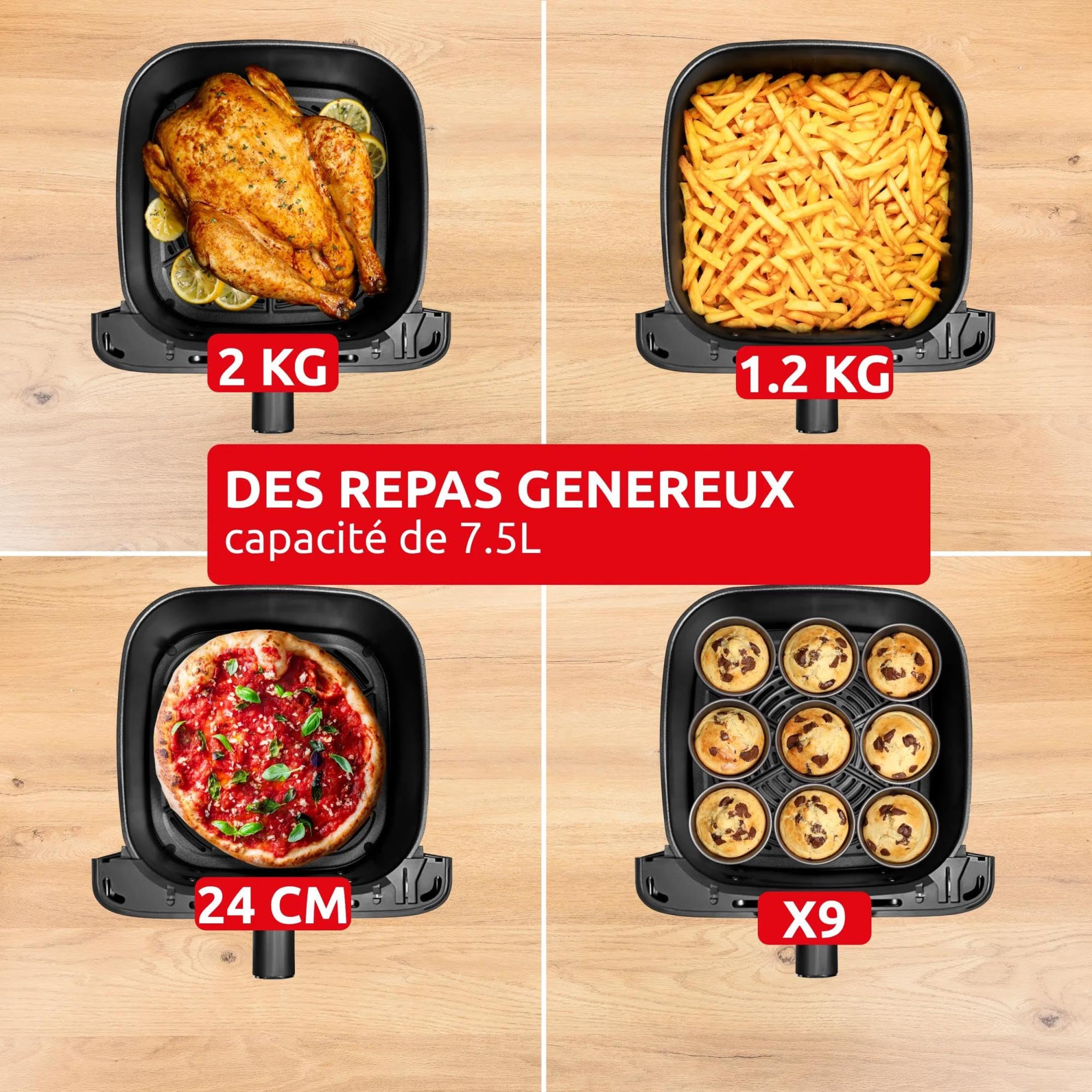 Moulinex Easy Fry Compact, Air fryer, Design compact, capacité XL 7,5 L, Écran tactile intuitif, EZ8618F0