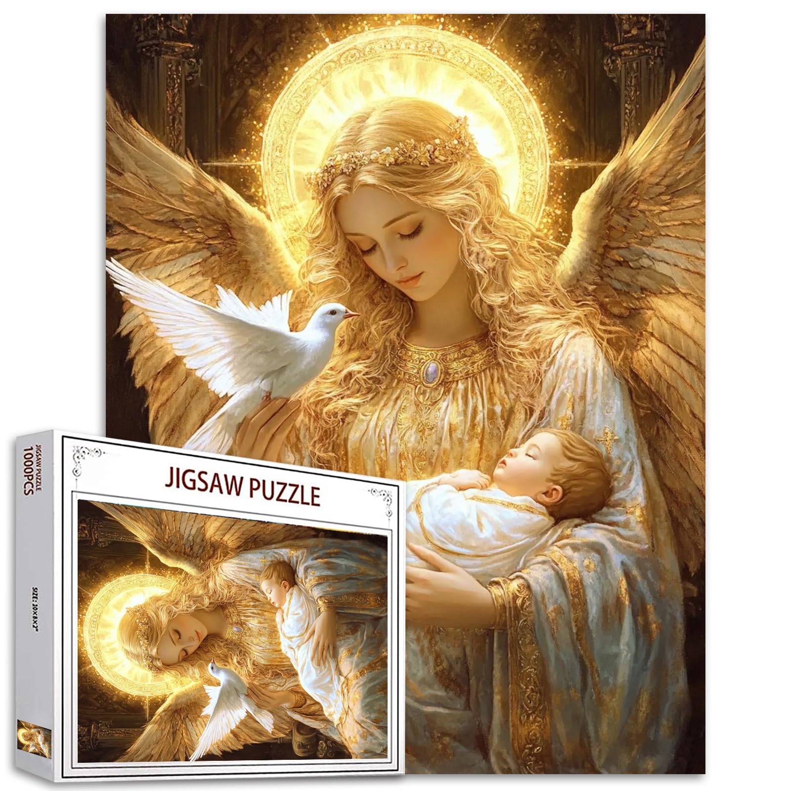 1000 Piece Virgin Mary Jigsaw Puzzles for Adults Woman Wings Baby Puzzle Christianity Religions Puzzles Art Wall Decor DIY Puzzle Gifts Challenging Family Activity for Game Nights