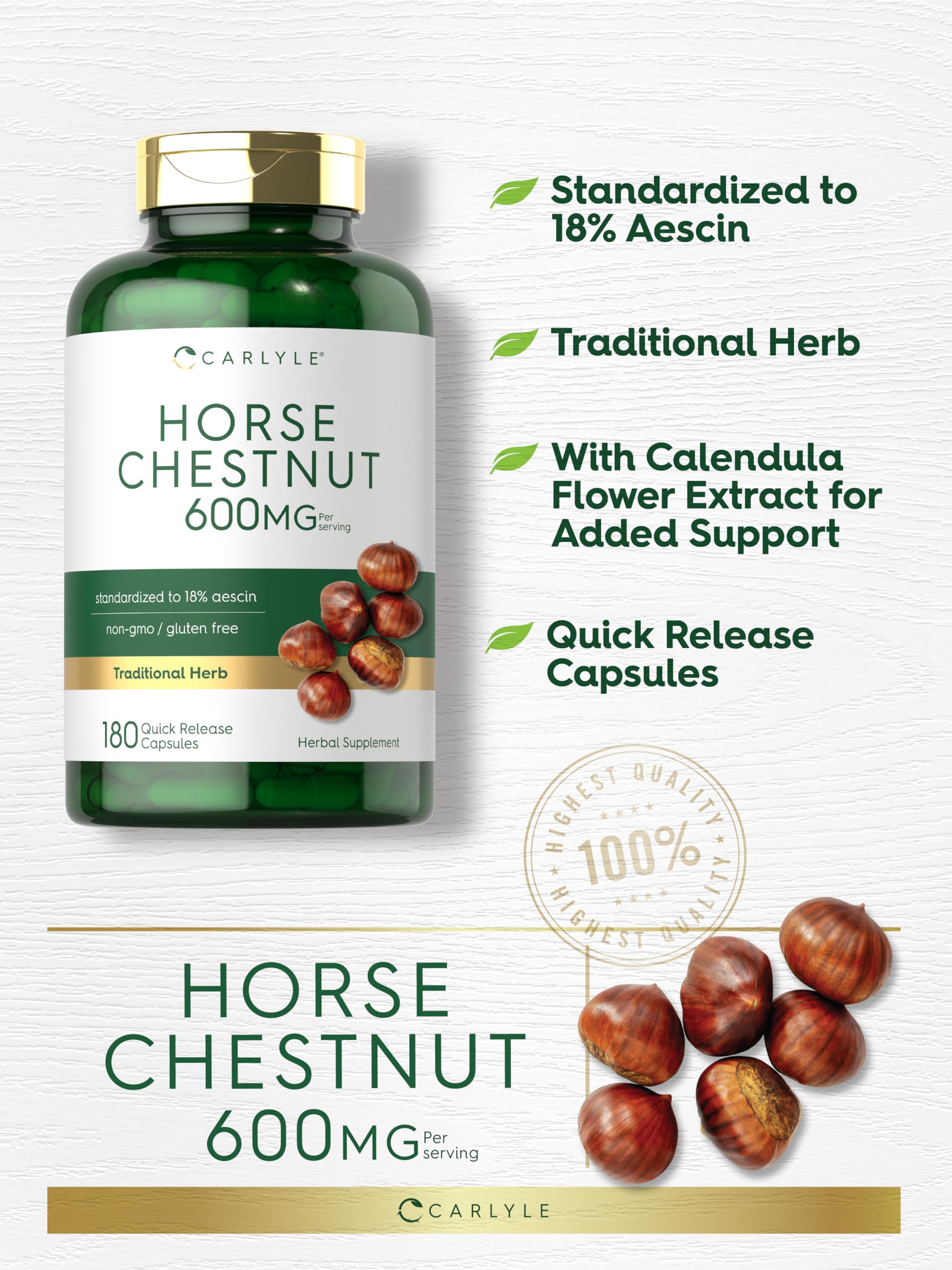 Carlyle Horse Chestnut Extract | 600mg | 180 Capsules | Herbal Supplement — Amazon image 4