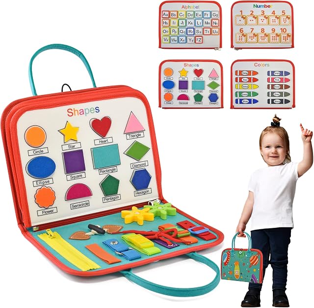 Kidzzpower Toddler Busy Board - Montessori Busy Boards for Toddlers 1-3, 3-5 - Eco-Friendly Kids Sensory Toys - Activity Board with Letters - Educational Buckle Toy for Fine Motor Skills Learning