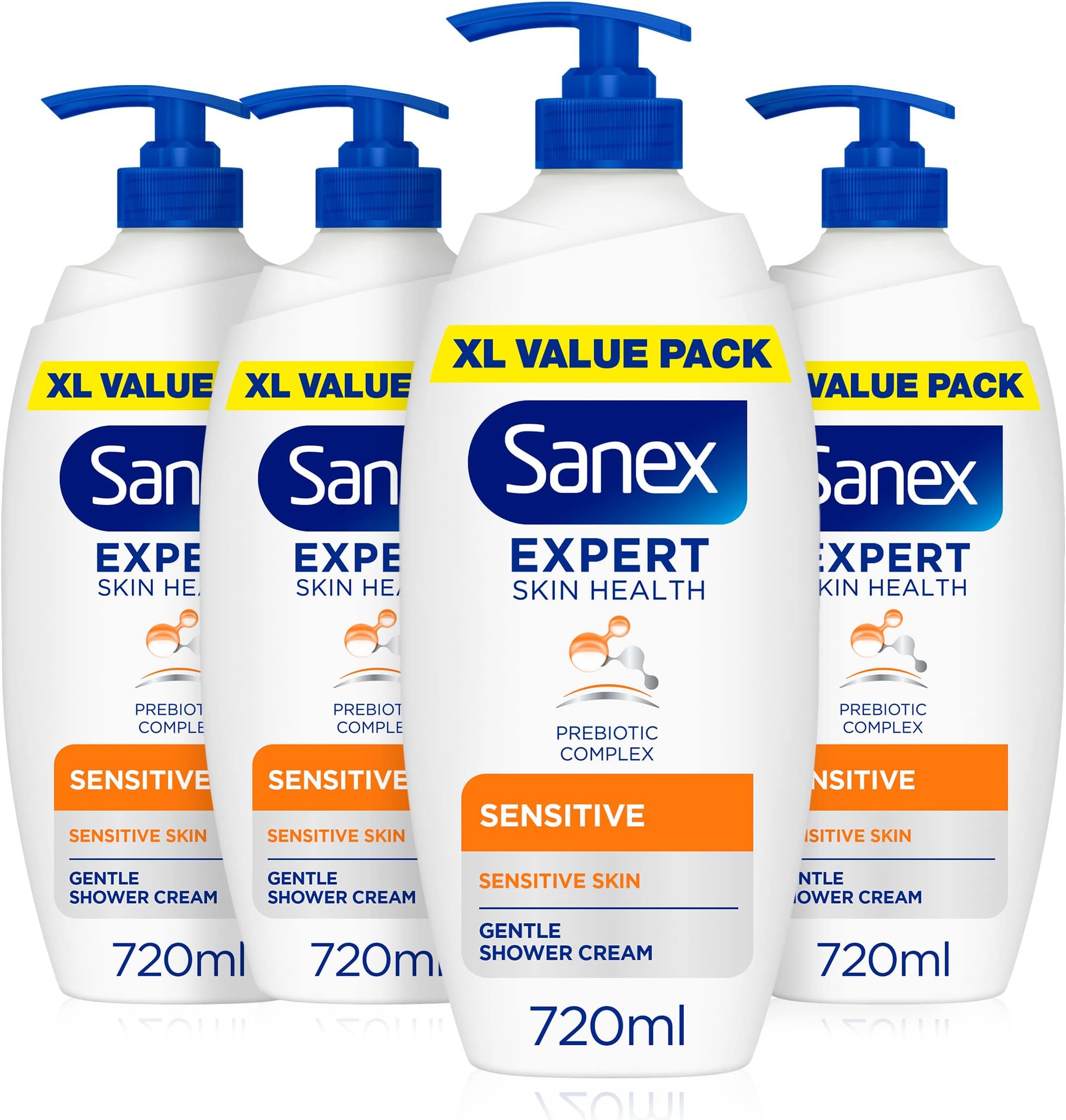 Sanex Body Wash - Expert Skin Health - Sensitive Shower Cream - Dermatologist Tested Gentle For Sensitive Skin - Multipack - 4 Pack - 720ml Bottles