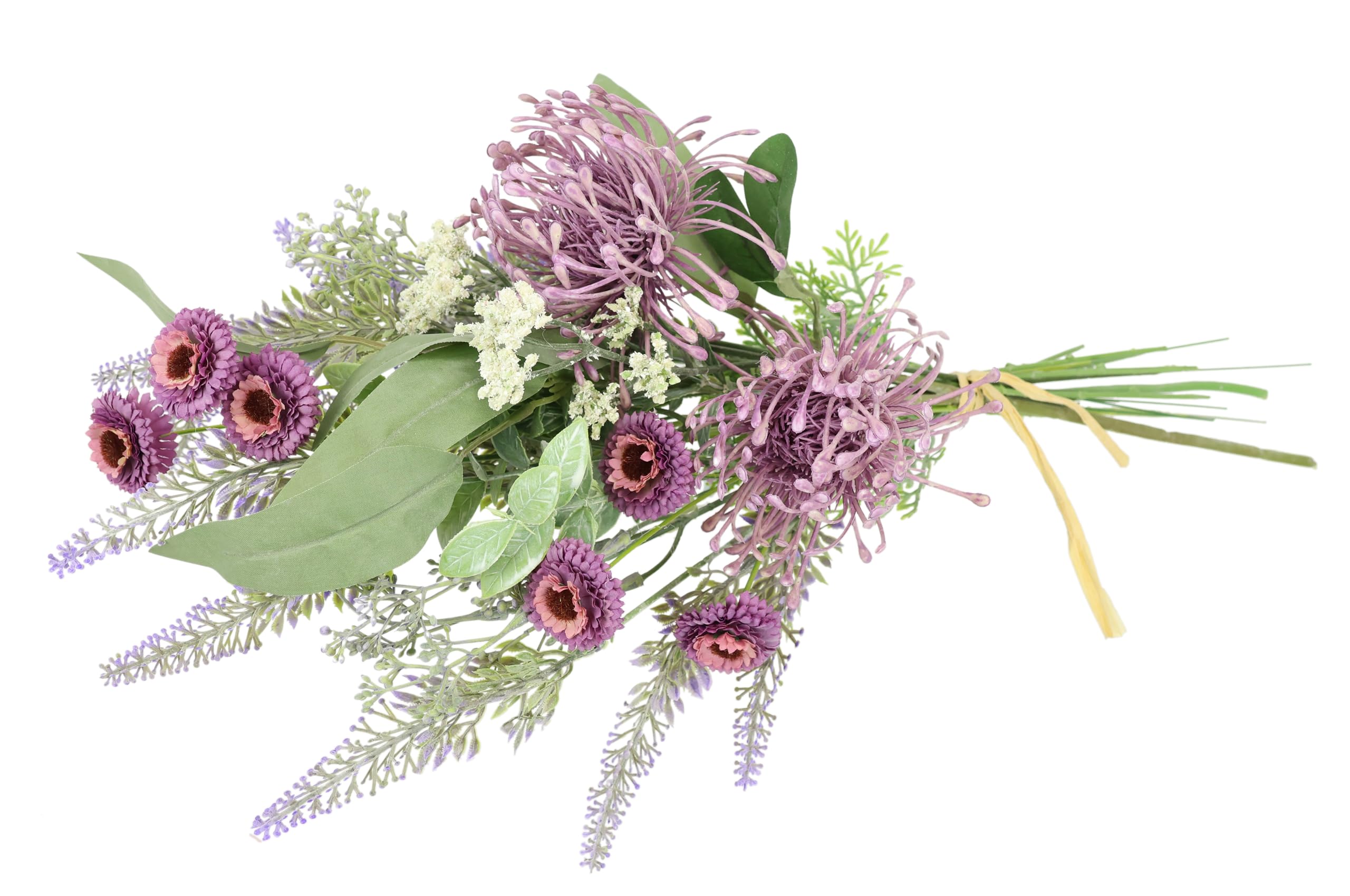 Flair Flower Bukiet sztucznych kwiatów Protea, cynie, lawenda, 50 cm, bukiet kwiatów, jedwabne kwiaty, dekoracja stołu, ozdoba na grób