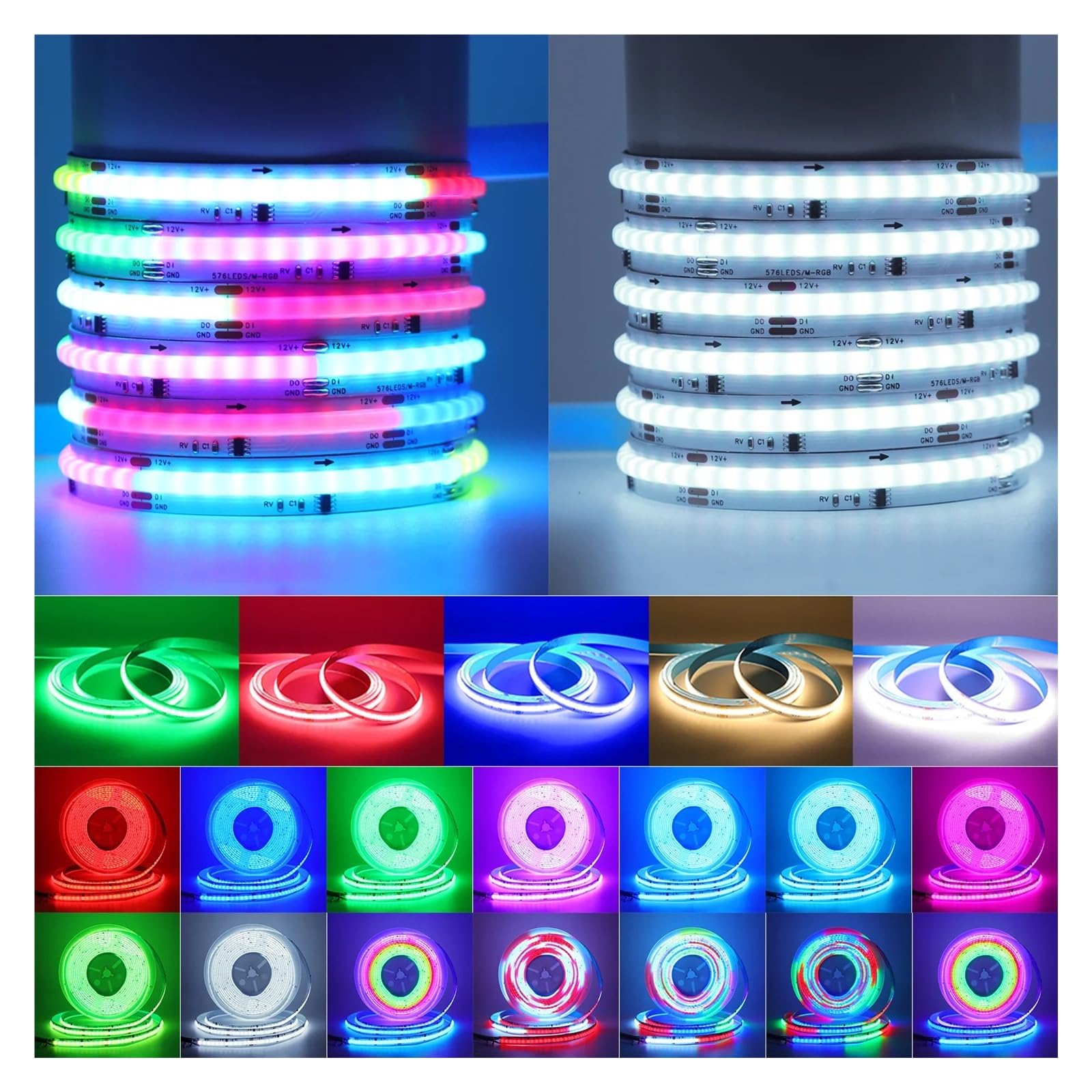 5V 12V 24V COB LED Streifen RGB RGBW RGBWW RGBCCT Flexible Licht Band 576 784 840LEDs/M Hohe Helle Dekor Lichter for Innen Zimmer(24V RGBCCT 840LEDs,4m)