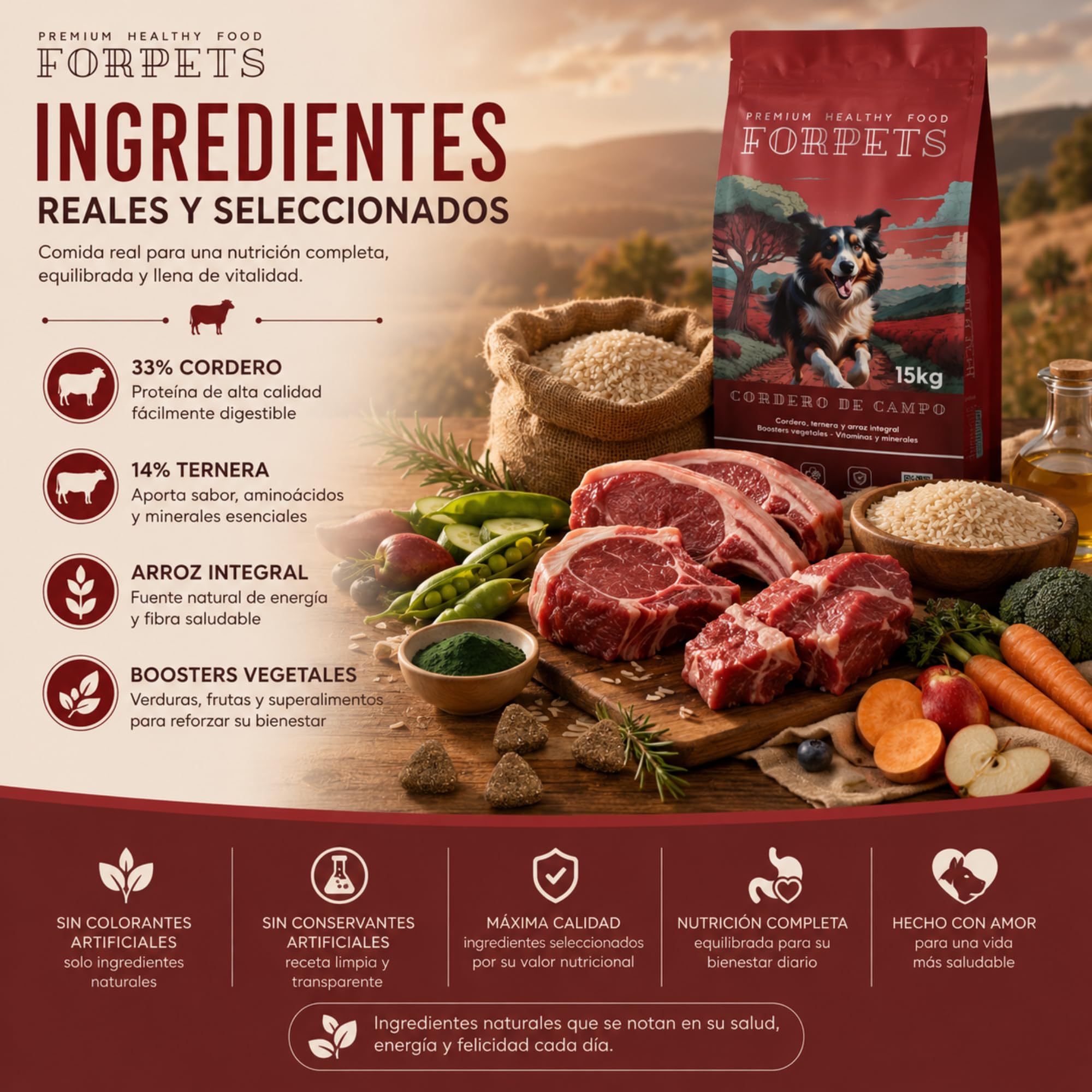 Pienso de Cordero para Perros Hipoalergénico 15 kg | Digestión Sensible, Piel Atópica y Alergias | Sin Gluten Fácil de Digerir | Adultos Razas Medianas y Grandes | FORPETS Cordero y Ternera