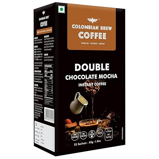 Colombian Brew Double Chocolate Mocha Instant Coffee, No Sugar Vegan, 50g