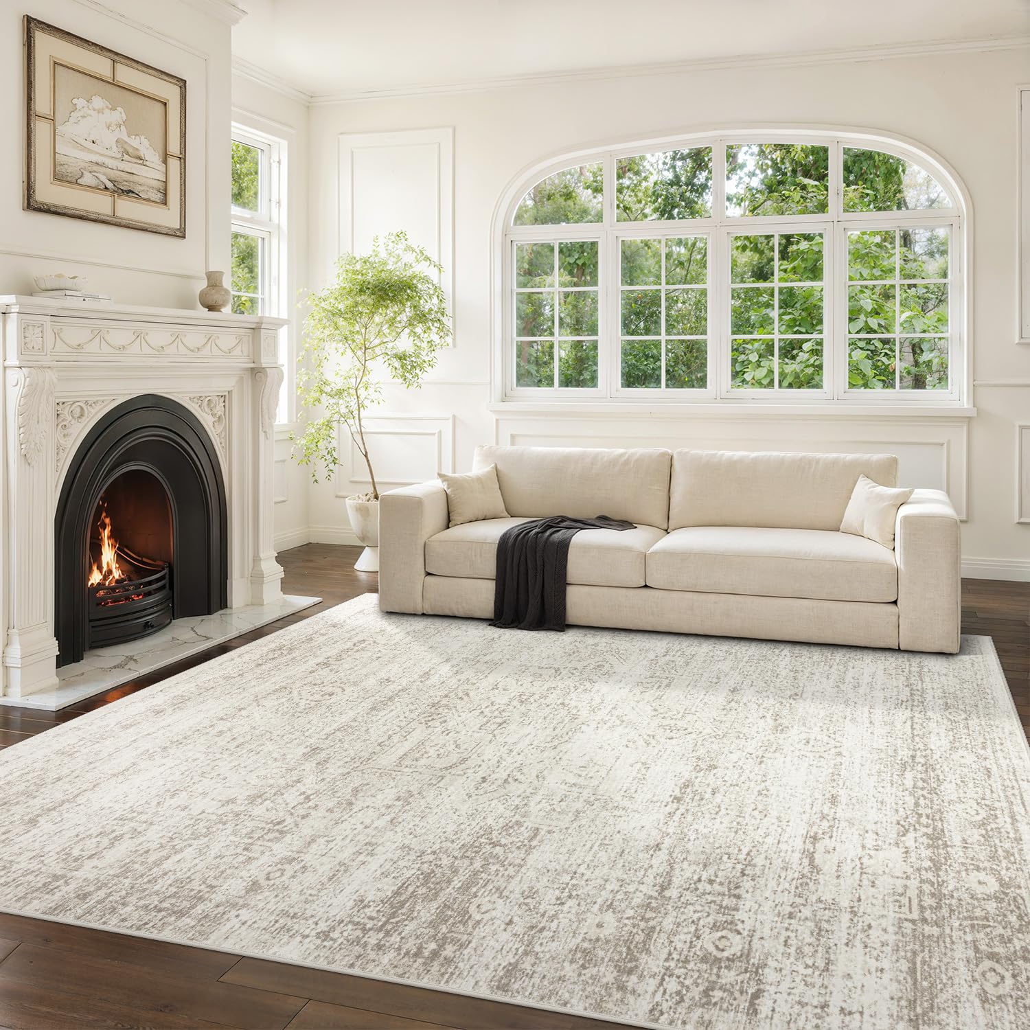 Photo 1 of (see all images)Srugn Washable Rugs 8x10 Area Rugs for Living Room,Ultra Soft Faux Wool Retro Rugs for Bedroom,Dining Room,Non Slip&Non-Shedding Low Pile Vintage Print Rug Indoor Large Carpets for Home Office Decor