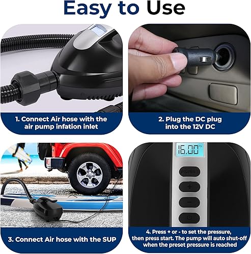 Miniatura 6 de SereneLife Compresor de bomba de aire eléctrica: inflador portátil para SUP (tablas de remo de pie) e inflables de piscina, pantalla LCD digital,