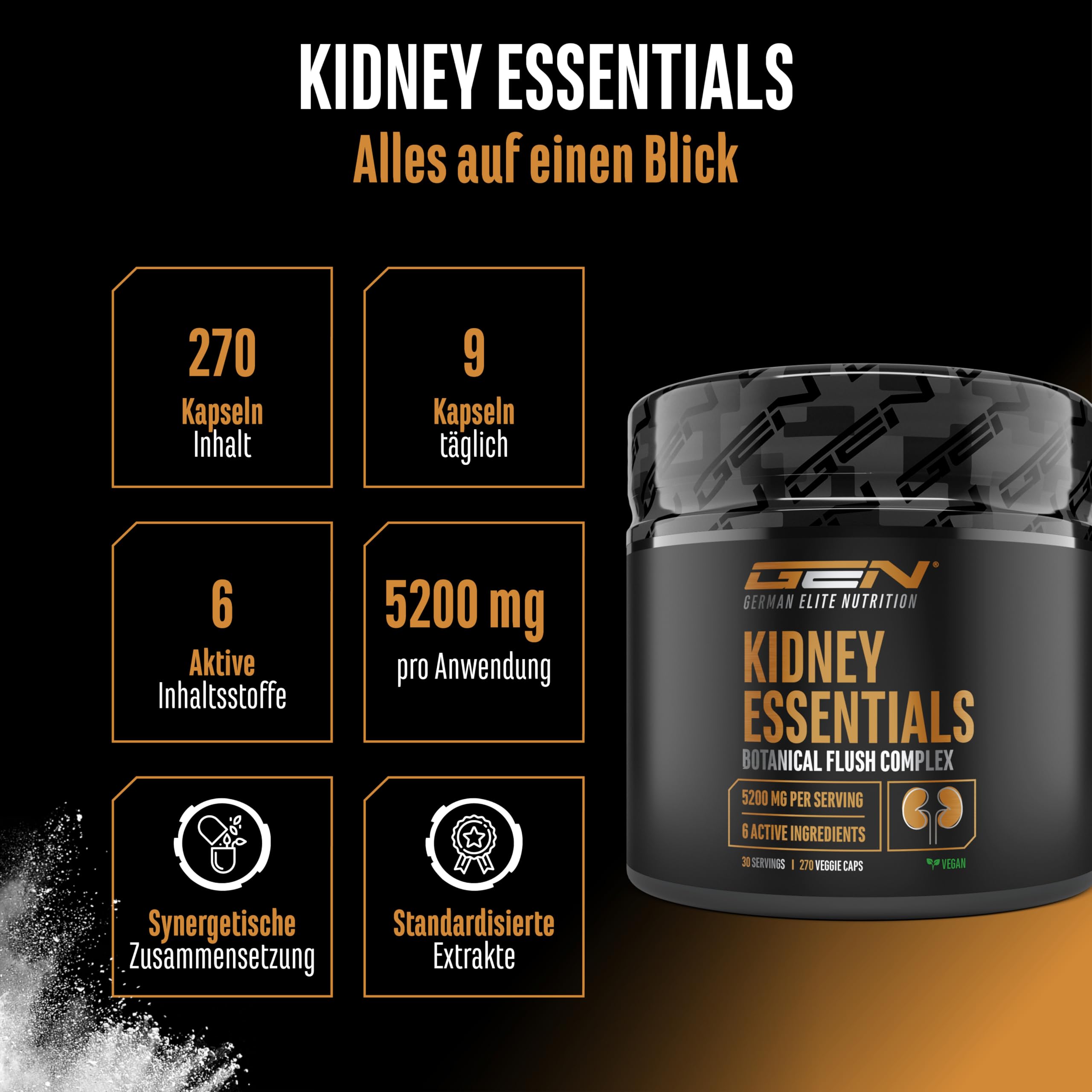 Kidney Essentials - 270 Kapseln - hochdosierter Botanical Flush Complex mit Extrakten aus Astragalus, Brennnessel, Sauerkirsche, Pinienrinde, Sellerie und Goldrute - Vegan