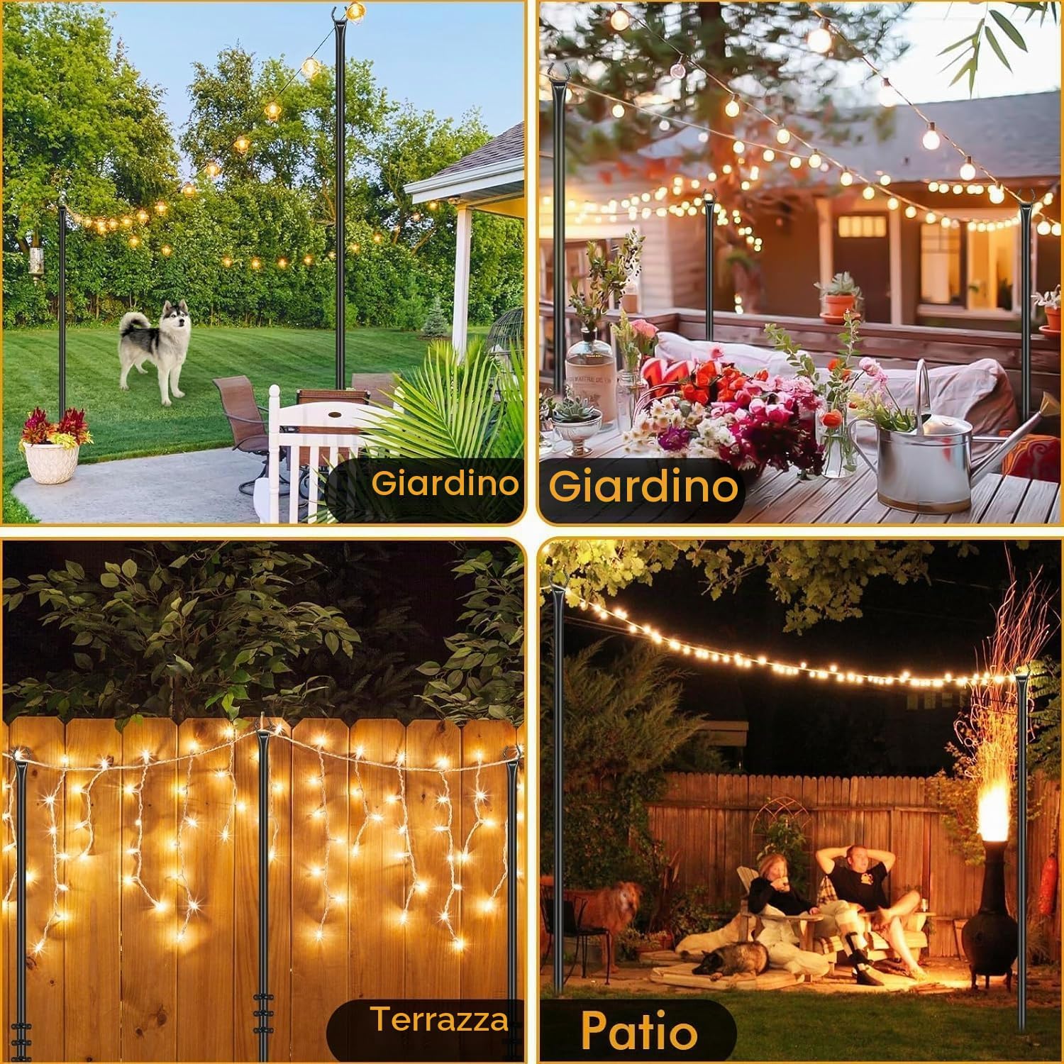 Gresonic Set di 2 aste per catena luminosa per ponte, da 9,8 m, per esterni, in acciaio, per decorazione all'aperto, giardino, cortile, terrazza, illuminazione stand per matrimoni