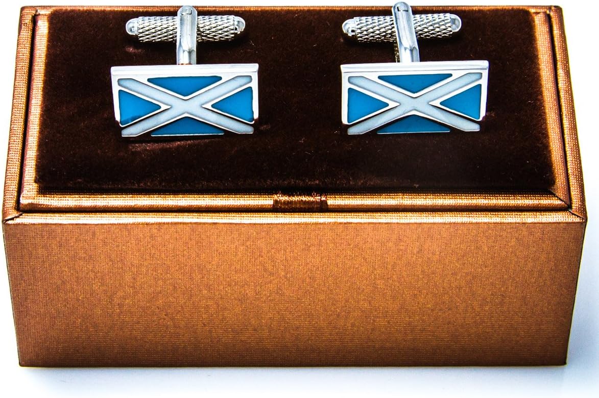 MRCUFF Scotland Flag Scottish Pair of Cufflinks in a Presentation Gift Box & Polishing Cloth