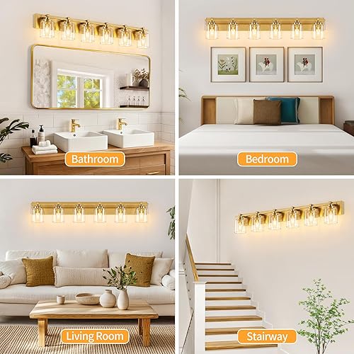 Miniatura 222 de 3 lámparas modernas de baño sobre el espejo, luces de tocador de oro negro para apliques de pared de baño con pantallas de vidrio blanco lechoso