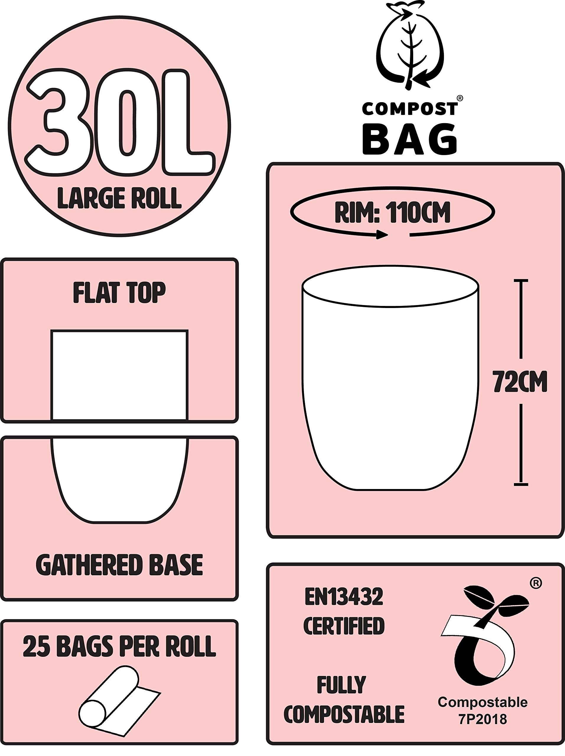 30 Litre x 25 Bags Compostable Bags Compost Bag Kerbside Food Waste