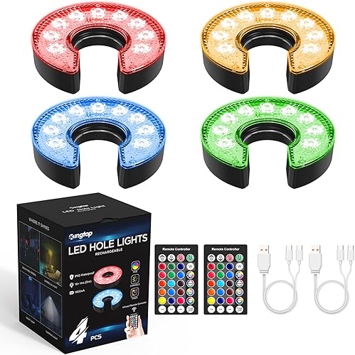 KINGTOP Luz de hoyo de golf LED recargable - Impermeable, lente de iluminación enfocada, control remoto, perfecta para práctica nocturna de golf en