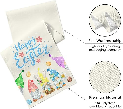 Miniatura 3 de Camino de mesa de Pascua con huevo de gnomo, decoración de mesa de comedor para interiores y exteriores, decoración de fiesta, 13 x 72 pulgadas