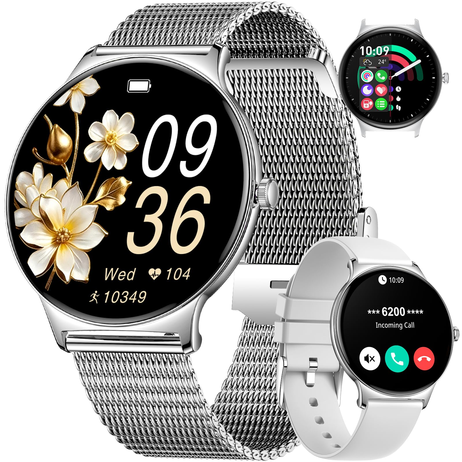 Smartwatch Donna, 1,43" AMOLED Ultra-sottile Orologio Fitness Con Chiamata Bluetooth,100+ Modalità Sportive,24H Cardiofrequenzimetro/Monitoraggio Sonno, IP68 Impermeabile, 2 Cinturini, per Android iOS
