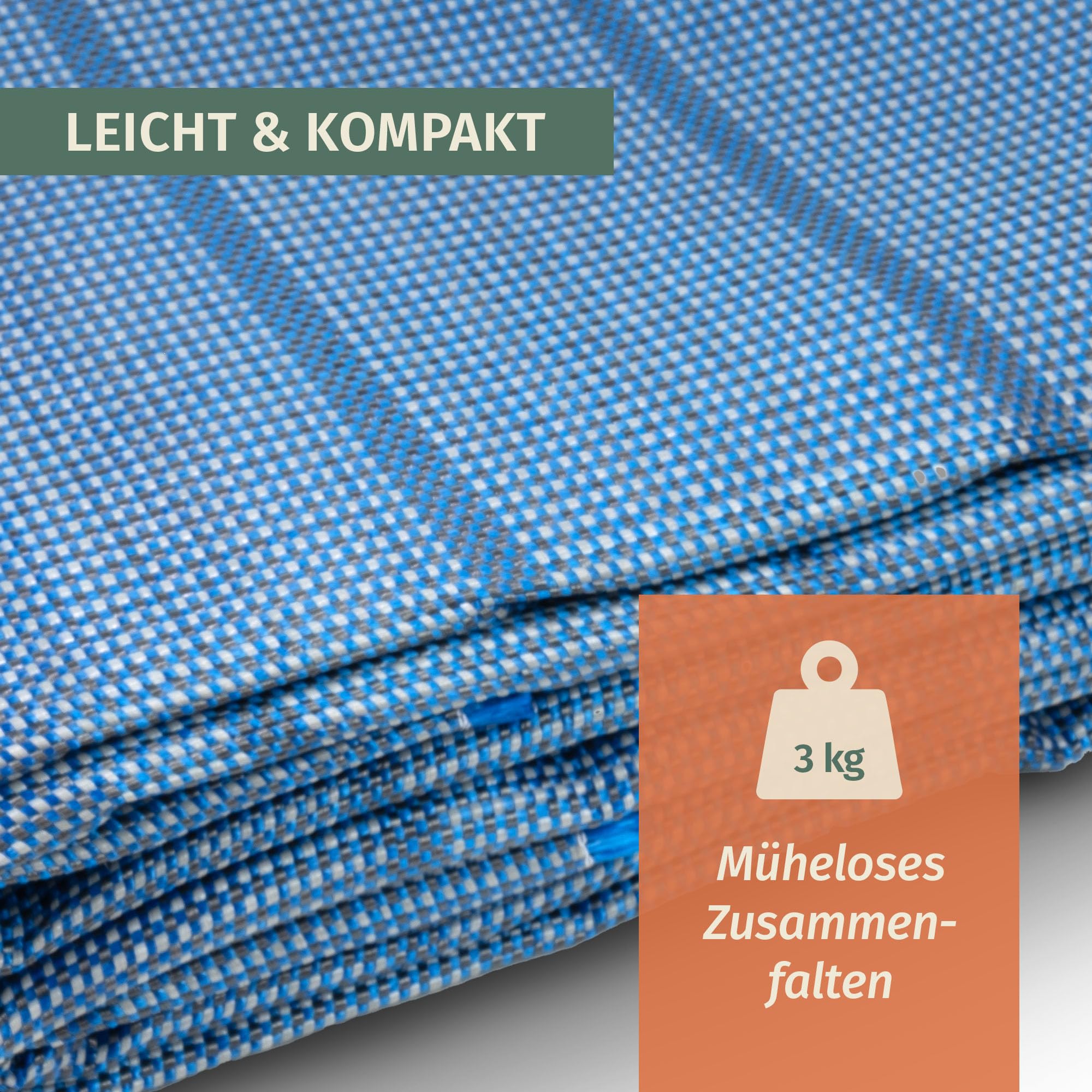 Moritz Tapis d'auvent bleu clair 250 x 400 cm [300 g/m² PP] résistant aux intempéries, tapis de camping, de tente, tapis de sol pour caravane, camping-car, respirant, léger, résistant aux UV, lavable