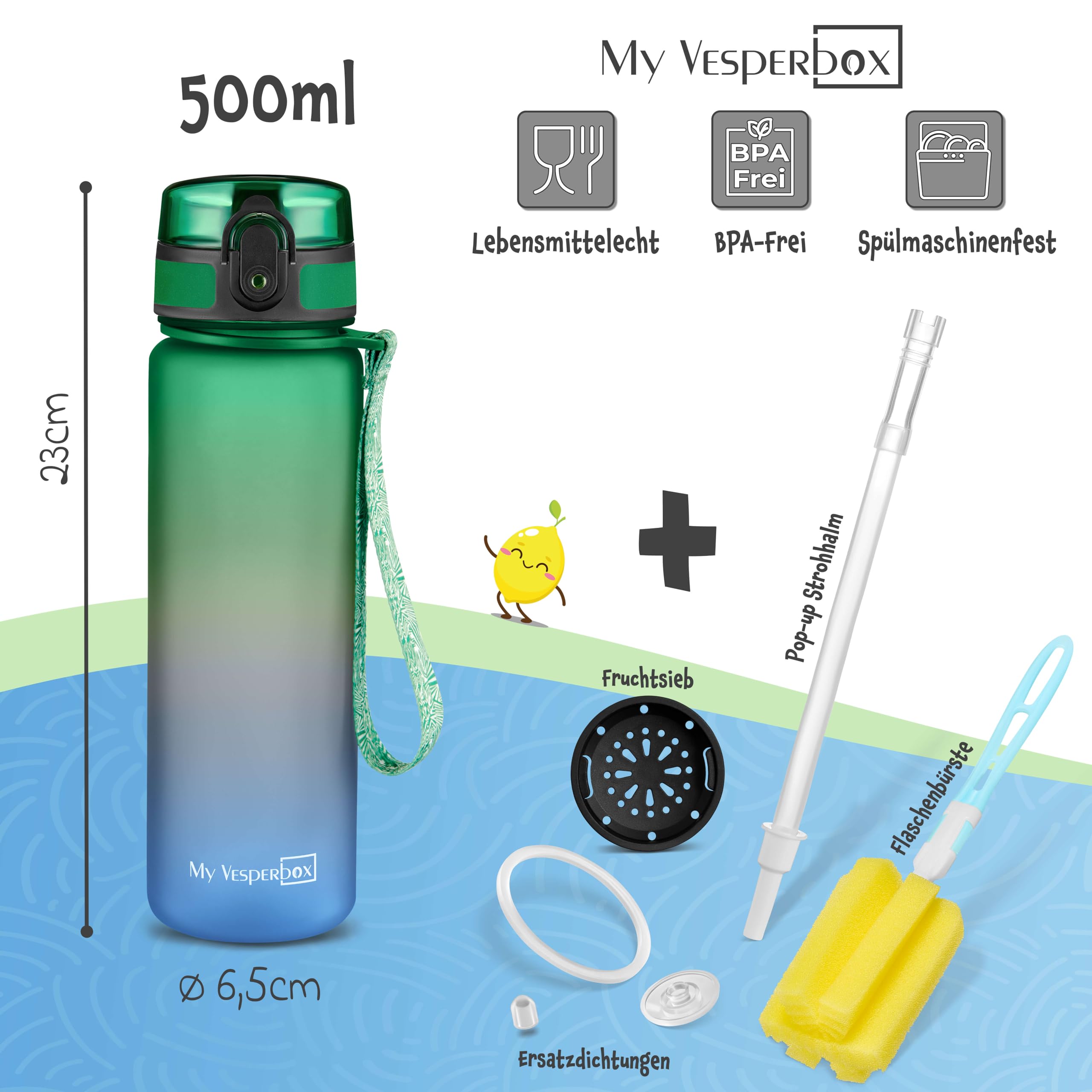 My Vesperbox - Zestaw Mini Lite – Bento Box i butelka na napoje 500 ml – pudełko na lunch z regulowanymi przegródkami – pudełko śniadaniowe dla dzieci – zabezpieczone przed wyciekiem, nie zawiera BPA