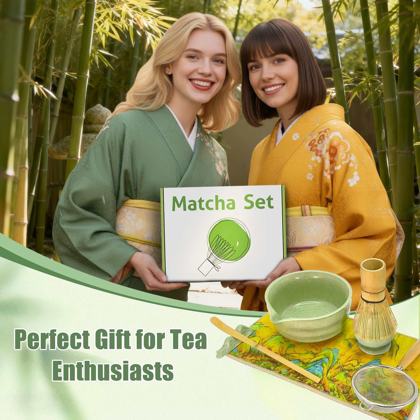 Trzepaczka do matchy, EnGiTores 6-częściowy zestaw ceramicznych matcha, zestaw do matchy na ceremonie, zestaw do przygotowania śniadania/matcha latte, trzepaczka do matchy z 2 filiżankami do matchy