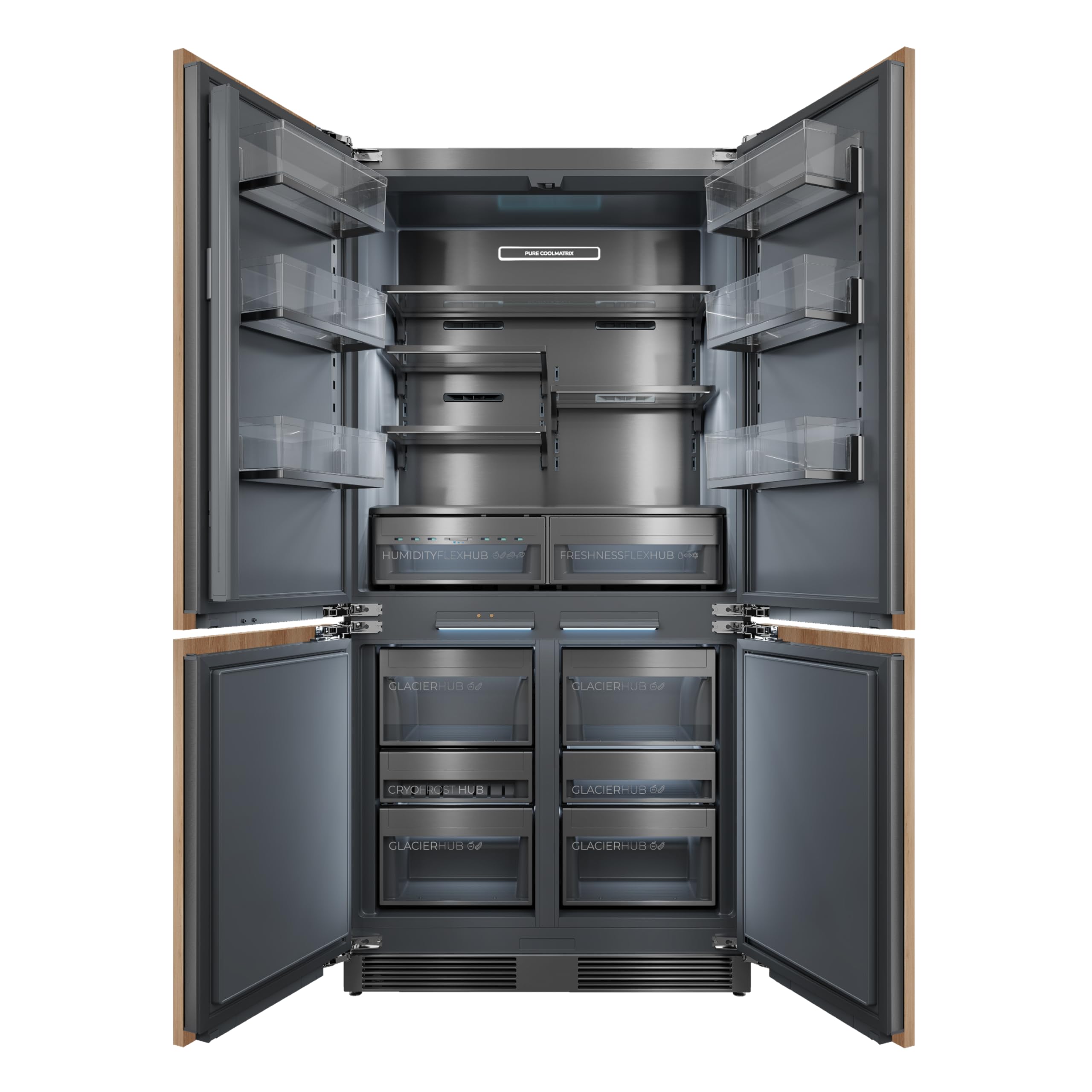 Cecotec Frigoríficos 4 Puertas Integrable Total No Frost de 526L Bolero CoolSilver 4D BI 526 Elite D. 200 cm de Alto, 57 cm de Ancho, Clase D, Pure CoolMatrix, Freshness Flex HUB, CryoFreeze HUB