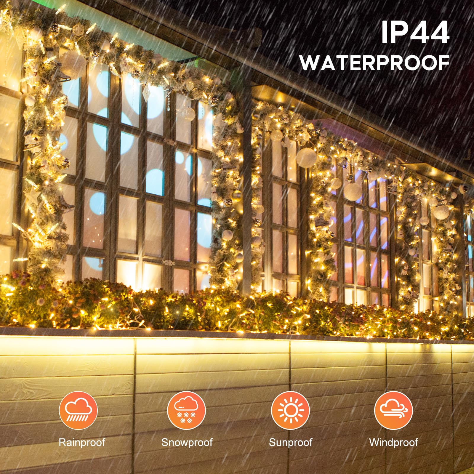Guirnalda luminosa de 100 m, 8 modos de iluminación, impermeable, IP44, vacaciones, fiesta, boda, guirnalda de hadas, decoración para interior y exterior (blanco cálido)