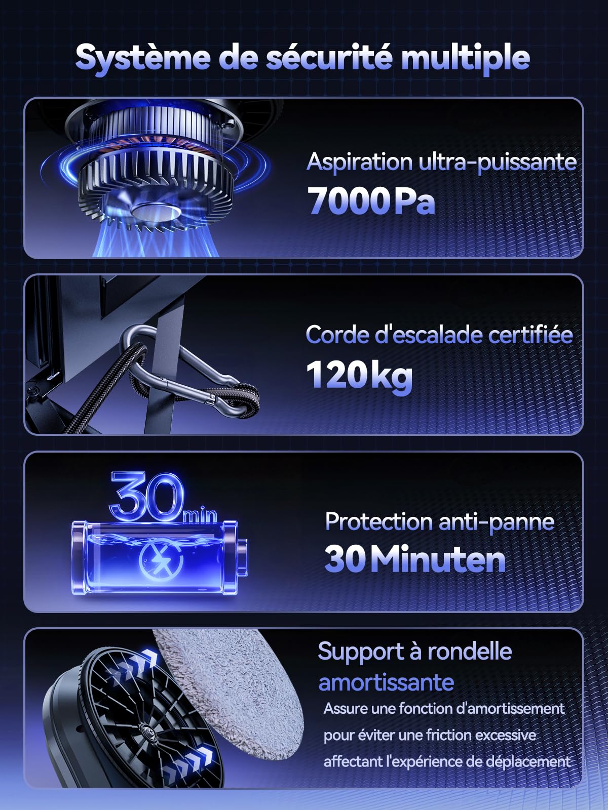 Robot Laveur de Vitre, Fonction Vaporisation, Aspiration Turbo 7000Pa, Silencieux, 3 Modes, Navigation Intelligente, Détection Bords, 10 Lingettes