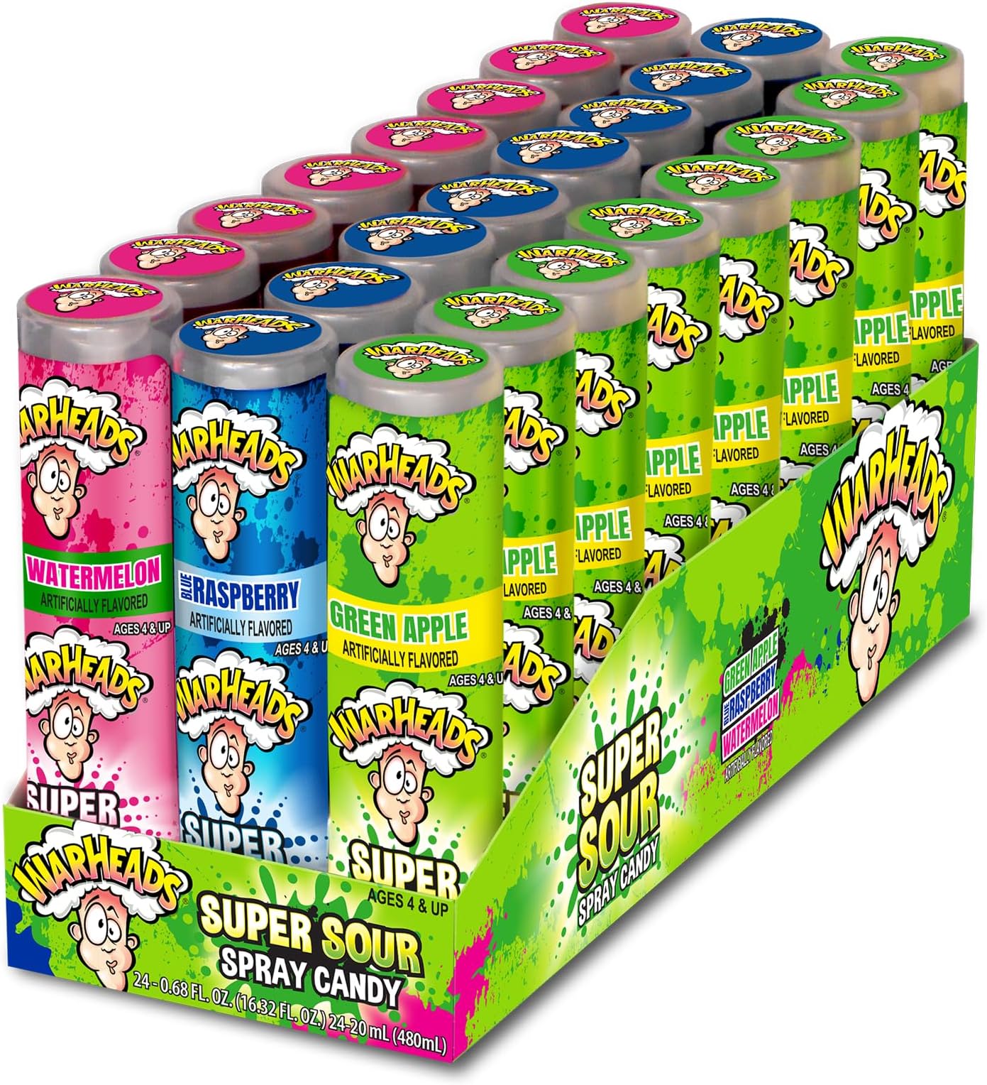 WARHEADS Super Sour Candy Spray Blue Raspberry, Green