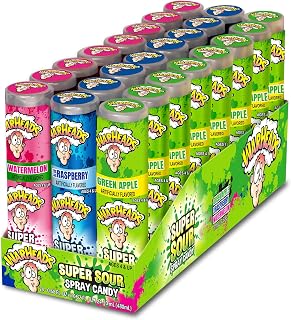 WARHEADS - Super Sour Candy Spray - Blue Raspberry, Green Apple and Watermelon Flavors - 0.68 oz. Bottles - 24 Pack