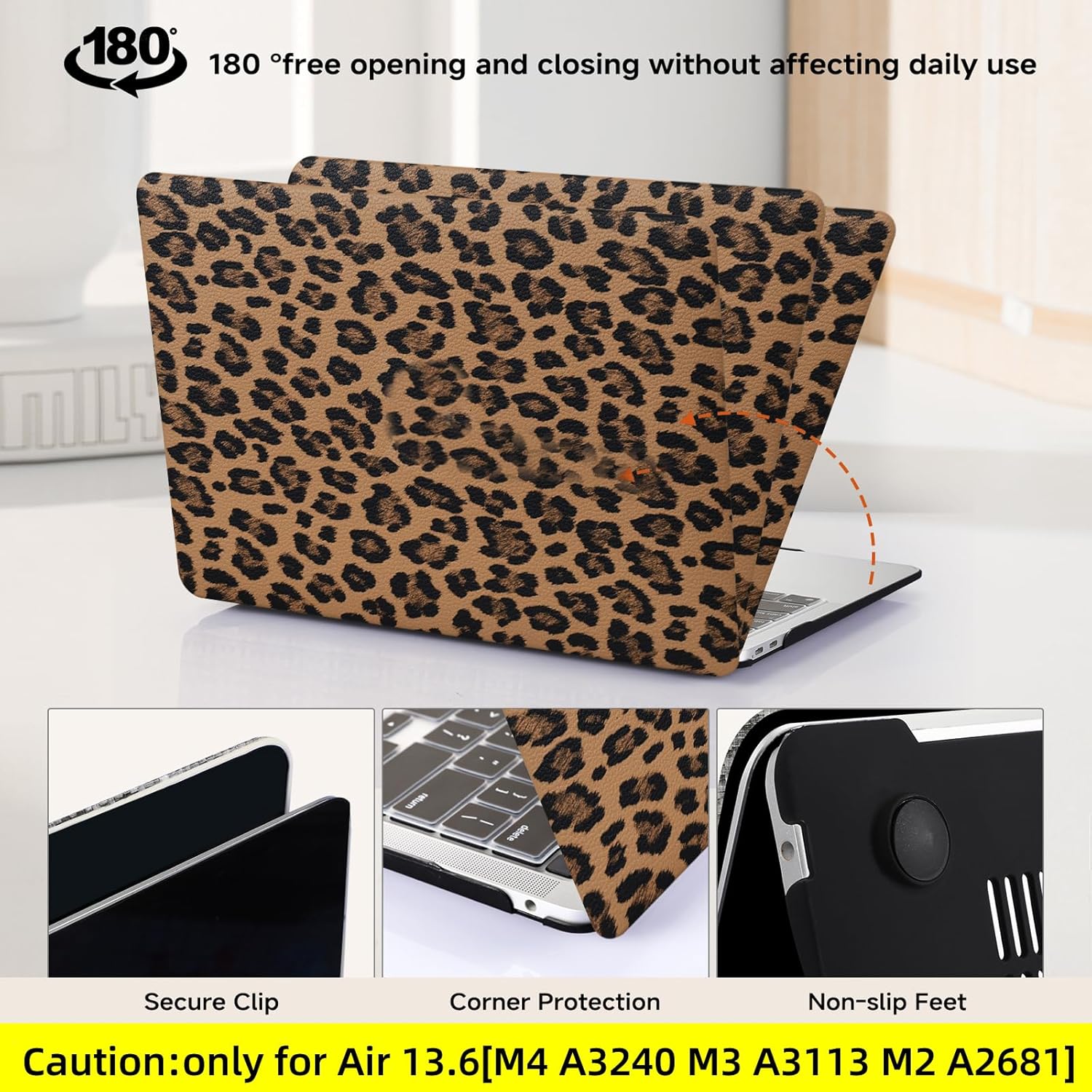 Compatible with MacBook Air 13.6 inch Case 2022-2025 M4 A3240 M3 A3113 M2 A2681,for Mac Air 13 Leather Cheetah Print Tortoise Shell Case & Keyboard Cover for MacBook Air13 M4,Leopard Brown - Image 7