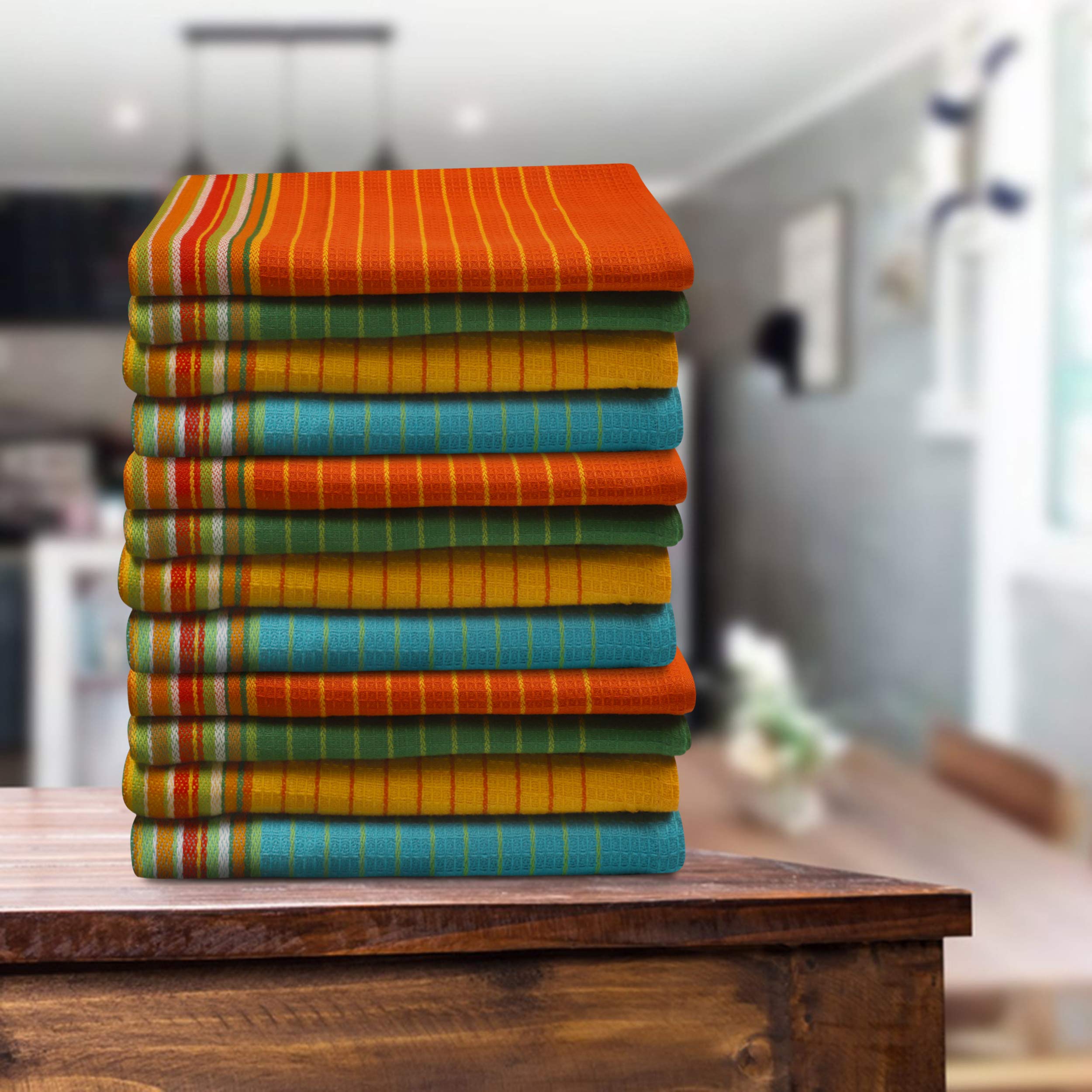 Gratico Kitchen Dish Towels, 100% Natural Cotton, Set of 12(20x28 Inches) Multi Color, Multi-Purpose Kitchen Towels, Very ...