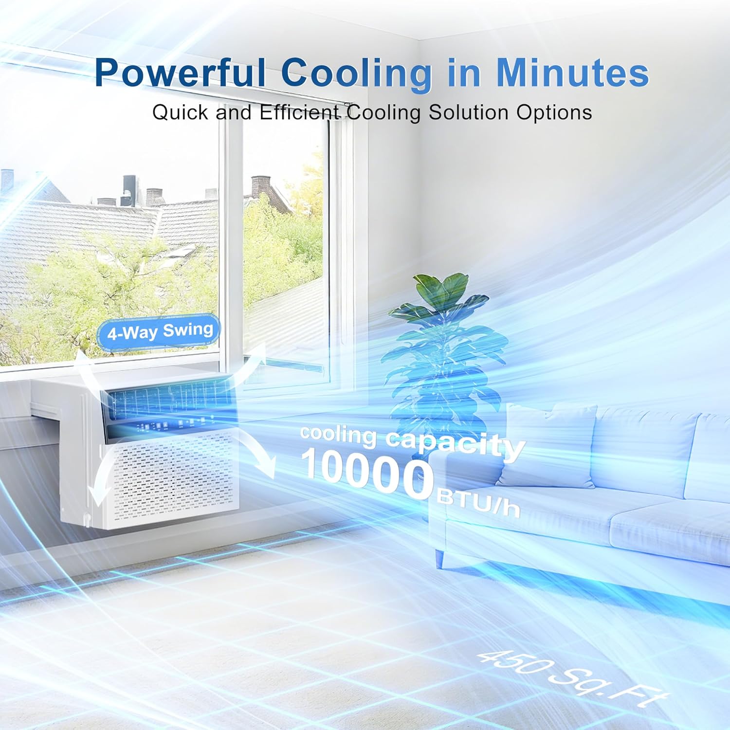 KEGIAN 10,000 BTU U-Shaped Window Air Conditioner, Window AC Units Cools up to 450 Sq. Ft Ultra Quiet, 6 Modes, 24H Timer, Remote, Energy Saver, Easy Install for Bedroom, Home and Office