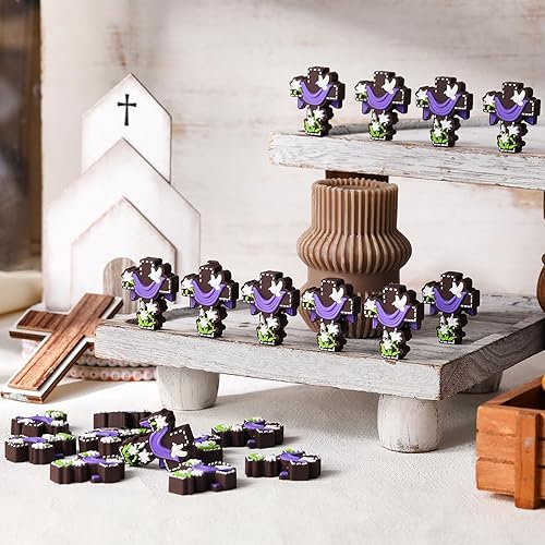 Miniatura 4 de 50 piezas de mini decoración de cruz de Pascua a granel, regalo cristiano de plástico, lirio de Pascua, figuras de cruz para esconderse y buscar