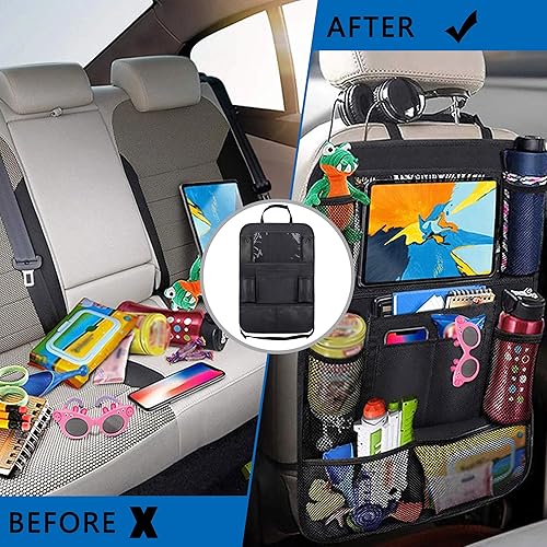 Miniatura 5 de 2 organizadores de respaldo de asiento de automóvil, organizador de asiento de automóvil de capacidad extra grande con 6 bolsillos de malla, 2
