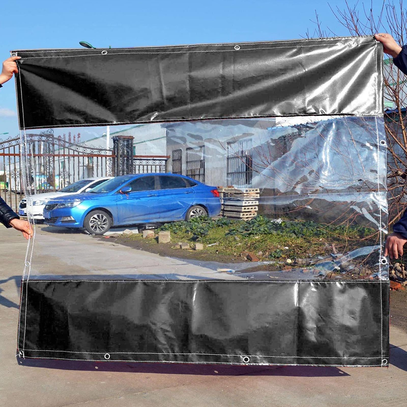 KOOEIN Heavy Duty Outdoor Vinyl Curtain,Clear Tarp Curtain with Eyelets,100% Waterproof Soft Glass Cover,Weather Resistant Partition Curtains,Foldable Tarpaulin,WxH-2x2m(6.6x6.6ft)