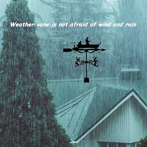 Miniatura 2 de Veleta de metal con forma de barco de pesca para decoración de techo de jardín al aire libre, césped, patio, veleta de clima negro, decoración de