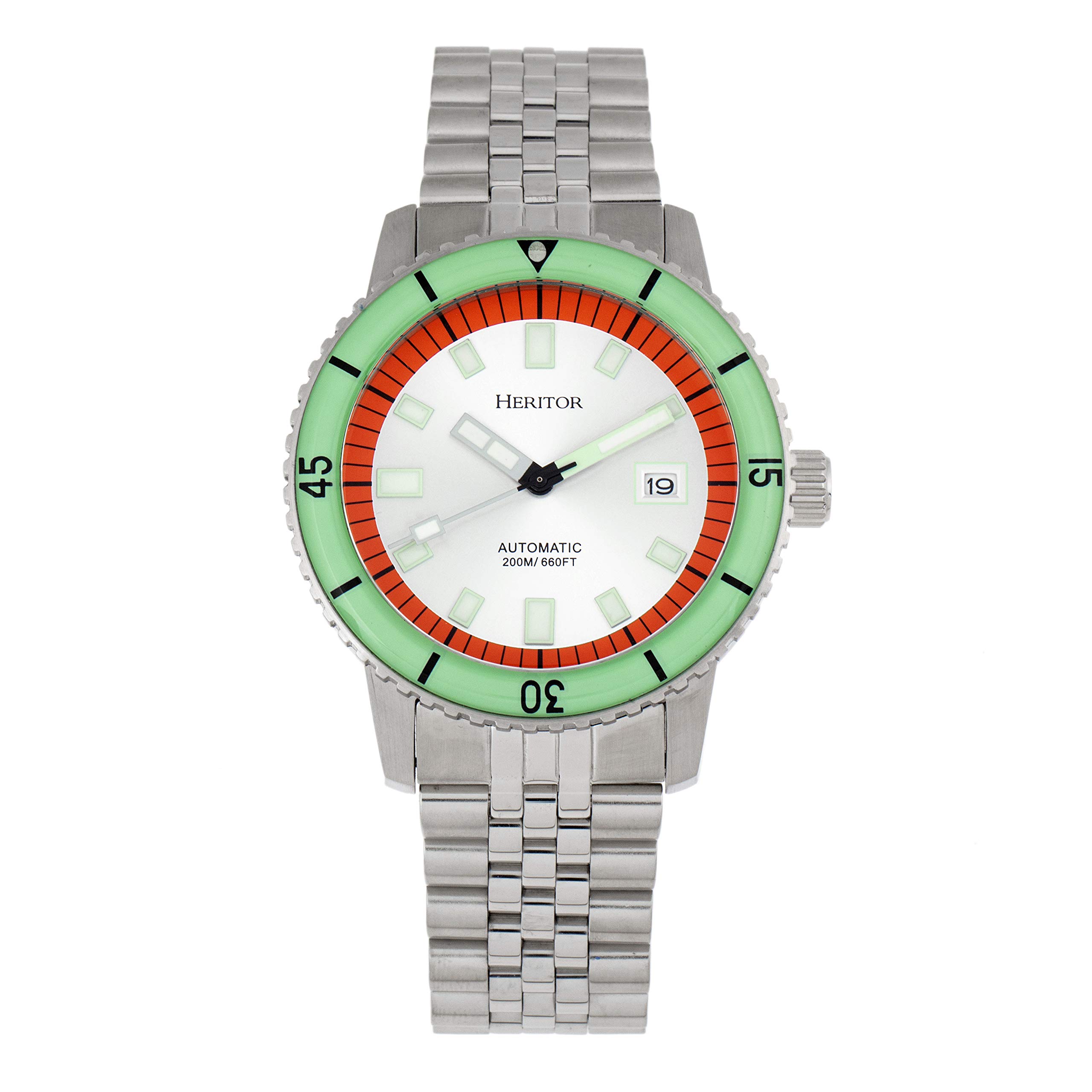 Heritor Automatic Edgard Bracelet Diver's Watch w/Date, Mint/Silver, One Size, HERHR9101