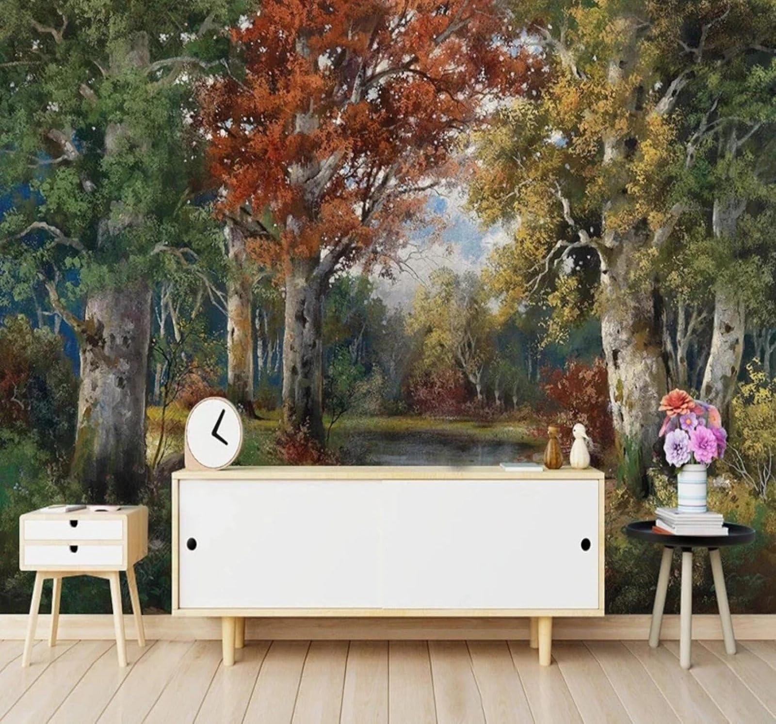 XLMING Hand Drawn Vintage Forest River Landscape 3D Wallpaper Luxury Silk Study Dining Feature Sofa Grey Bedroom Living Room Tv Decorative Wall-250cm×170cm