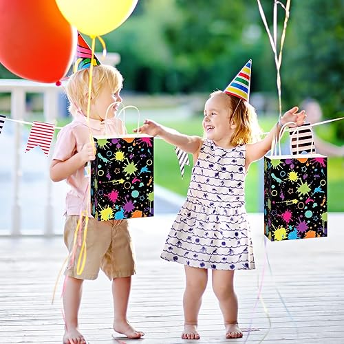 Miniatura 6 de Funrous 16 bolsas de fiesta brillantes con papel de seda, bolsas de regalo con temática de neón, bolsas de regalo que brillan en la oscuridad, para
