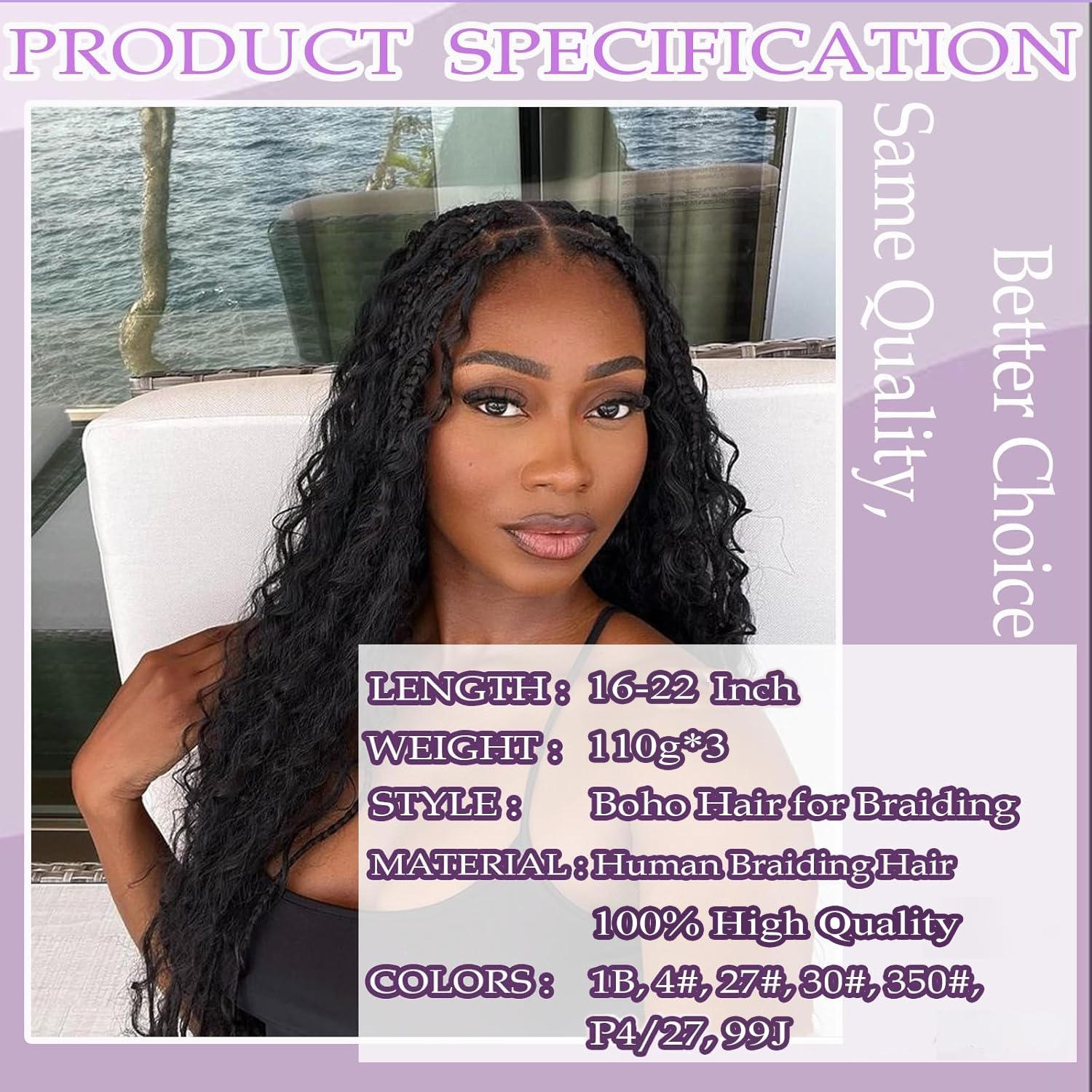 Human Braiding Hair for Boho Braids Human 110g 18 Inch Curly Boho Hair for Braiding Knotless 12A Deep Wave Bulk Bohemian 3 Bundles/Pack (27#) - Image 2