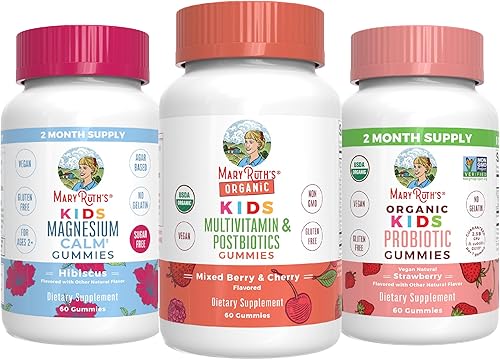 MaryRuth's - Gomitas multivitamínicas y posbióticos para niños, gomitas de magnesio para niños y gomitas probióticas para niños, paquete de 3 para