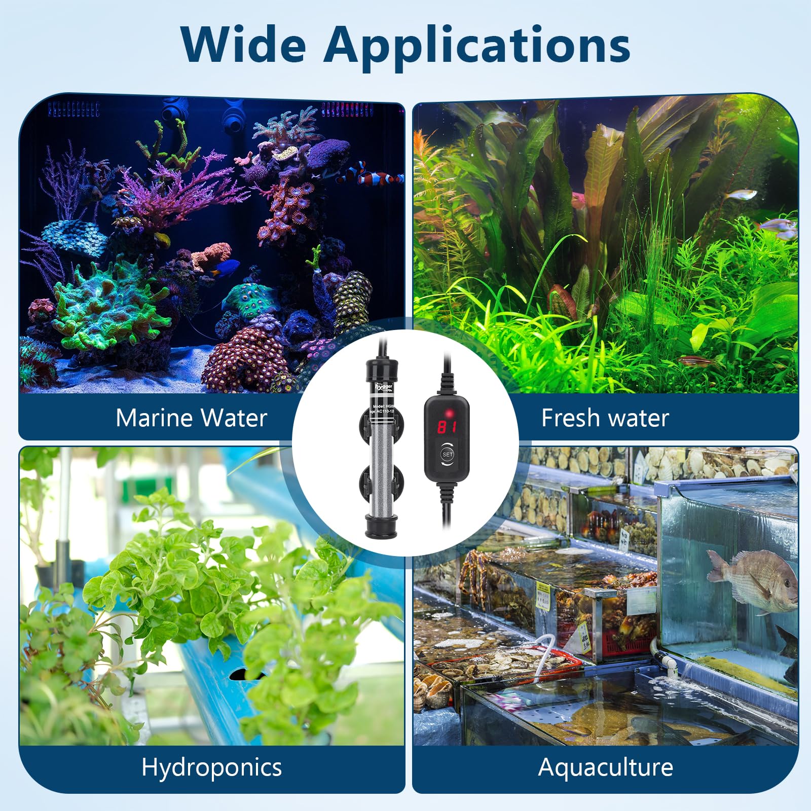 hygger Riscaldatore per Acquario sommergibile Riscaldamento Regolabile per Acquario con regolatore di Temperatura Display a LED Piccolo riscaldatore per Acquario Fino a 40–80 Litri (100 W)