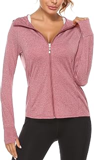 Terecey Running Jacket Women Breathable,Long Sleeve Zip Gym Tops Women Hooded,Zip Up Hoodies for Women with Thumb Holes,Sports Tops for Women with Side Pockets,for Fitness Yoga Workout S-XXL