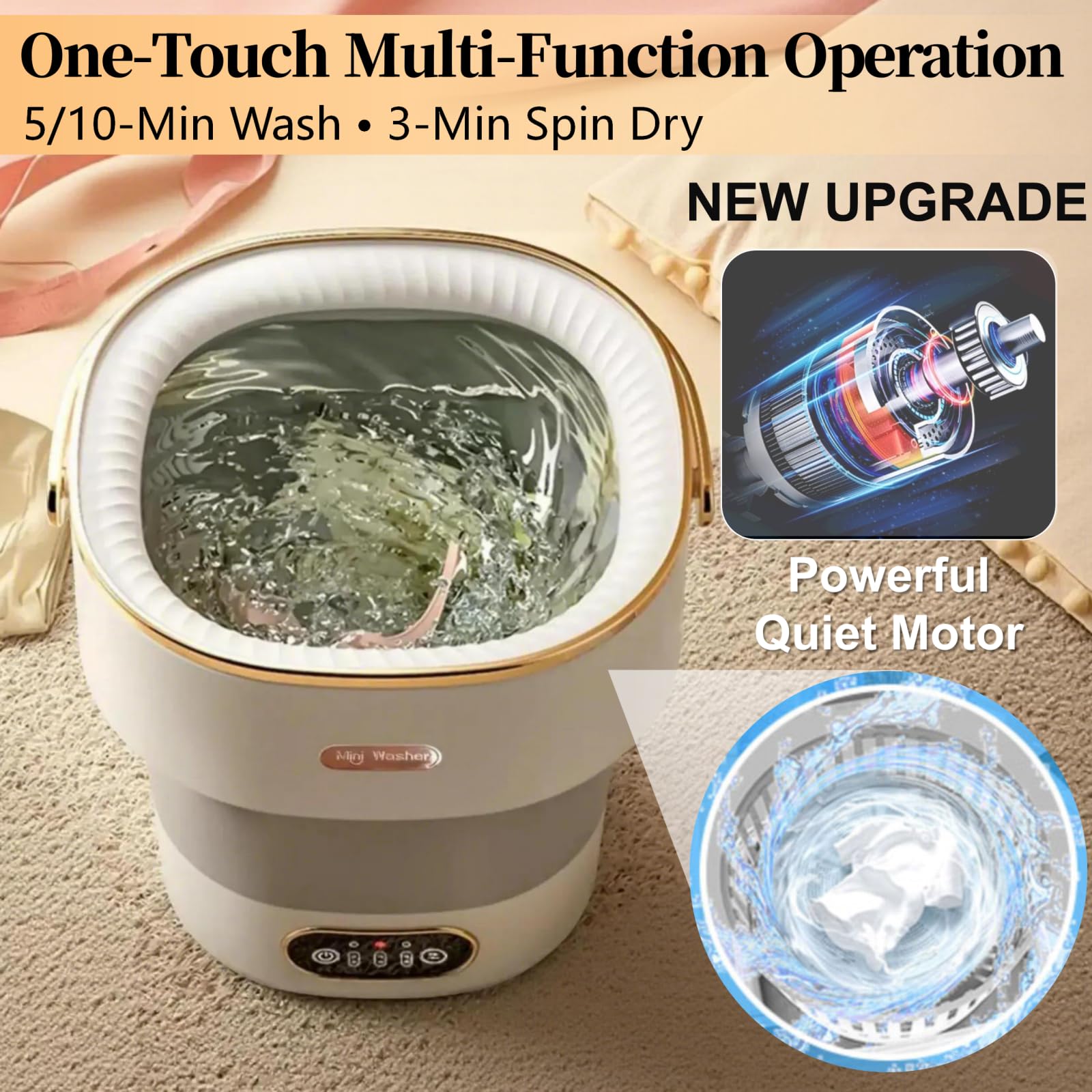 Portable Washing Machine with Spin Basket, Upgraded 16L Foldable Mini Washer【5-Min Wash・3-Min Spin・1-Year Manufacturer Warranty】Small Washing Machine for Travel, Dorms, RVs, Camping (Gray) - 5