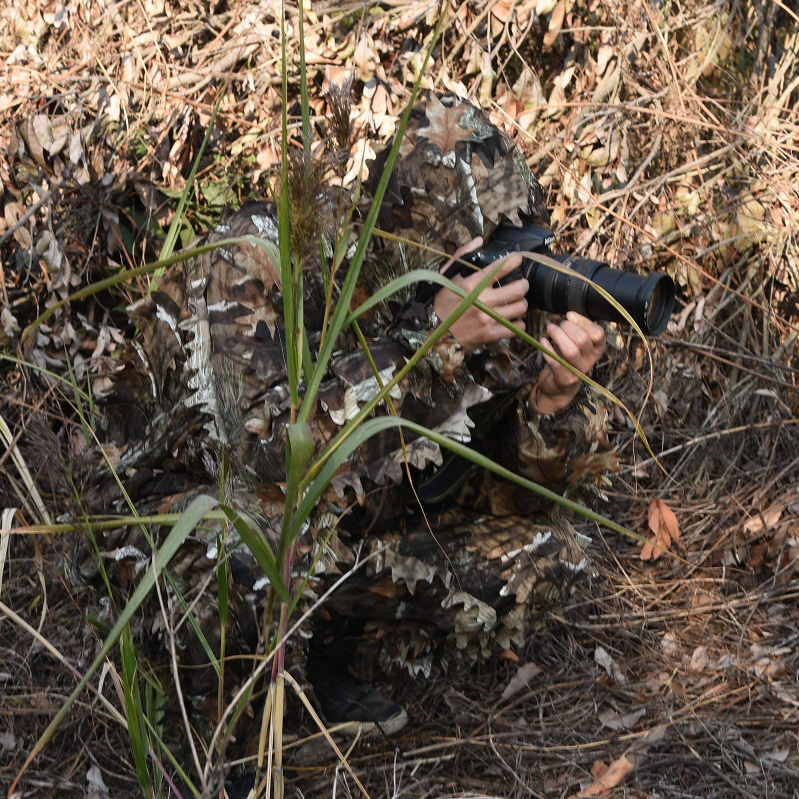 LOOGU 3D-Ghillie-Anzug mit Blättern, leicht, Camouflage-Anzug für Erwachsene, ideal für Airsoft, Jagd, Tierfotografie, Vogelbeobachtung, Halloween, Schießen…