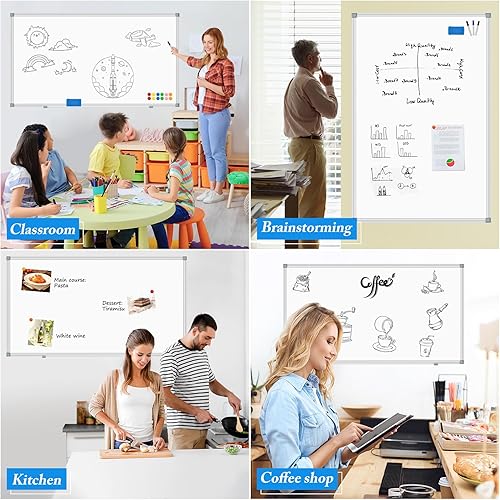Miniatura 7 de Pizarra blanca de borrado en seco para pared, 72 x 40 pulgadas, de aluminio, pizarra magnética con bandeja larga para bolígrafos, 12 imanes, 3