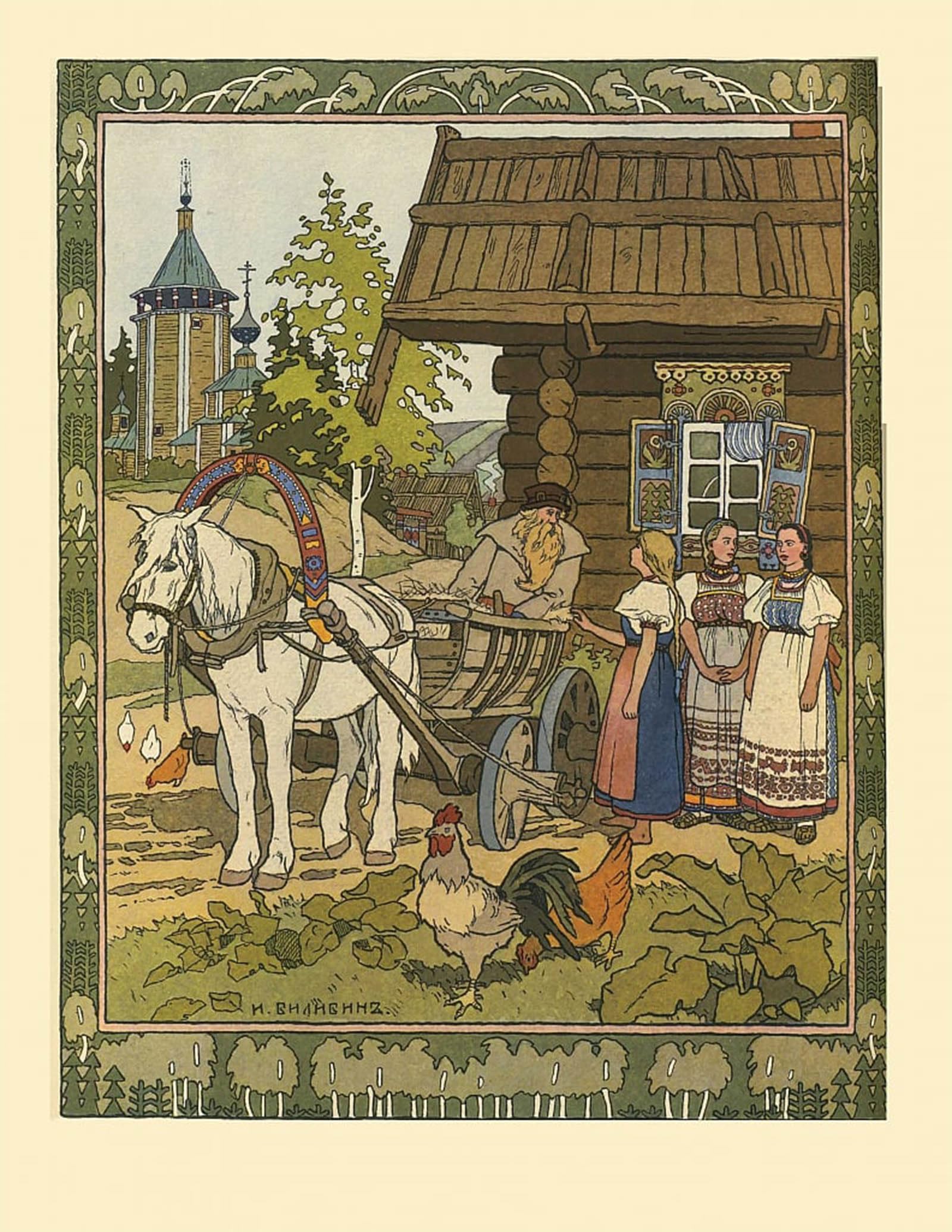 ARTXLXXBN Famous Painting Canvas Artwork Graffiti Print Illustration for the Tale the Feather of Finist the Falcon by Ivan Yakovlevich Bilibin Portrait Canvas Image for Home Decor 60x90cm