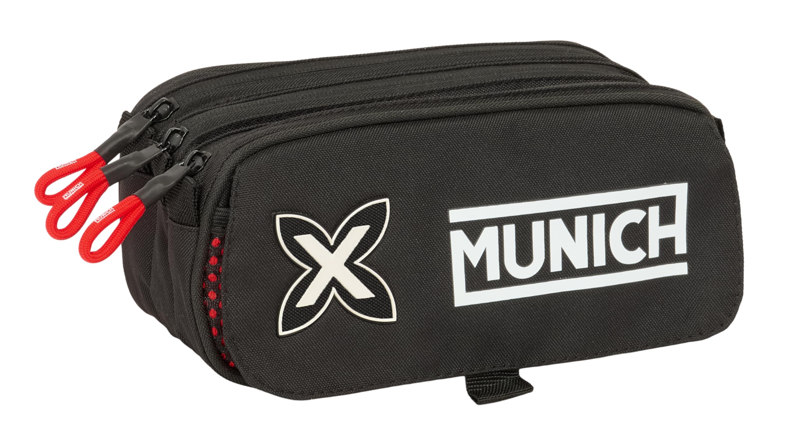 Safta Munich Vulcan – Triple Big Pencil Case, Children's Pencil Case, Ideal for School Age Children, Comfortable and Versatile, Quality and Resistance, 21.5 x 8 x 10 cm, Black/White, M, Casual