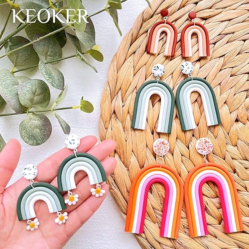 Miniatura 2 de Keoker Juego de guía de arco iris acrílico de arcilla polimérica, aretes de arcilla polimérica, suministros de joyería, 3 tamaños de arete de