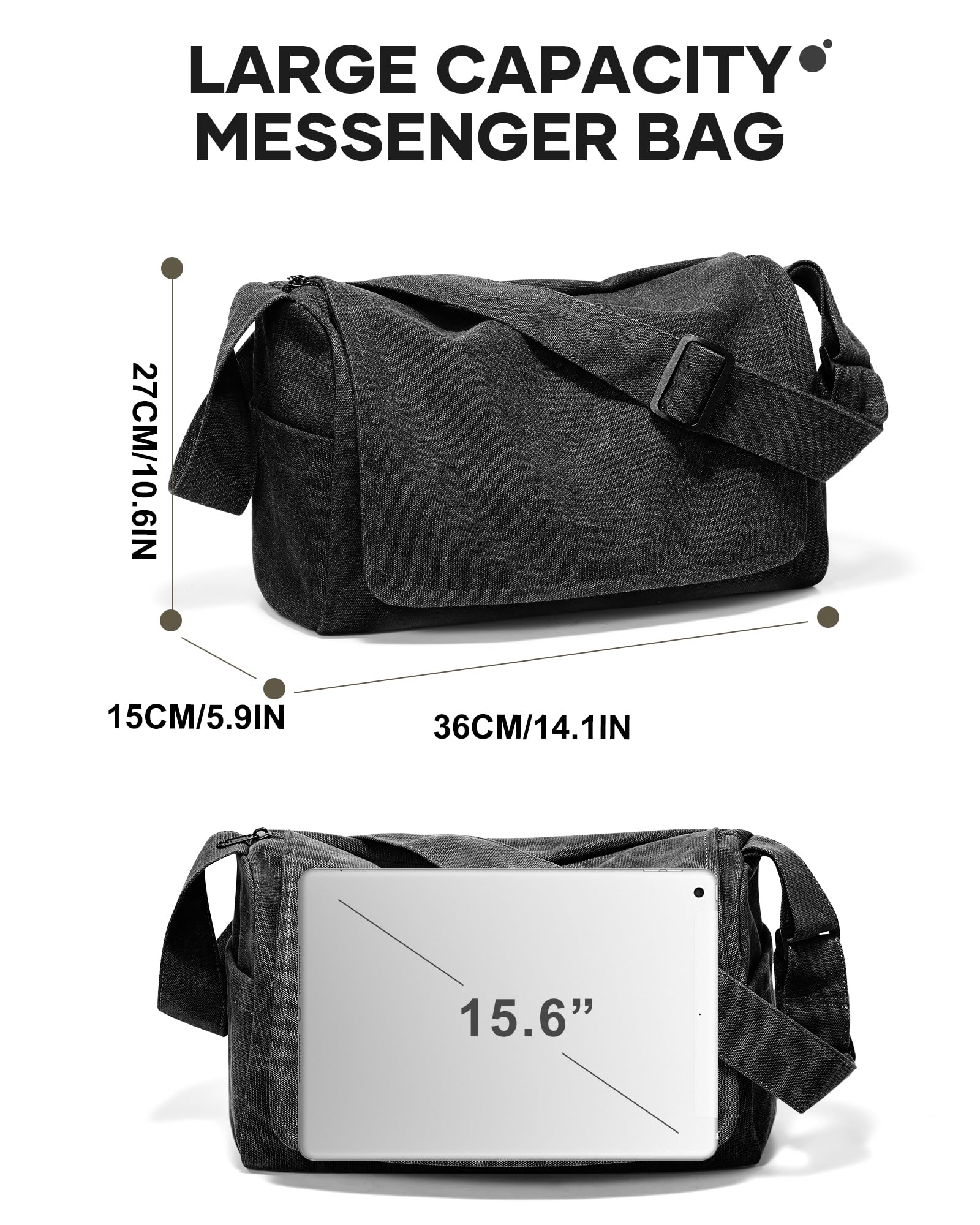 Umhängetaschen Herren aus Canvas, Vintage Canvas Messenger Bag, Laptoptasche 15.6 Zoll Arbeitstasche Herren, Lehrertasche Herren Tasche Männer