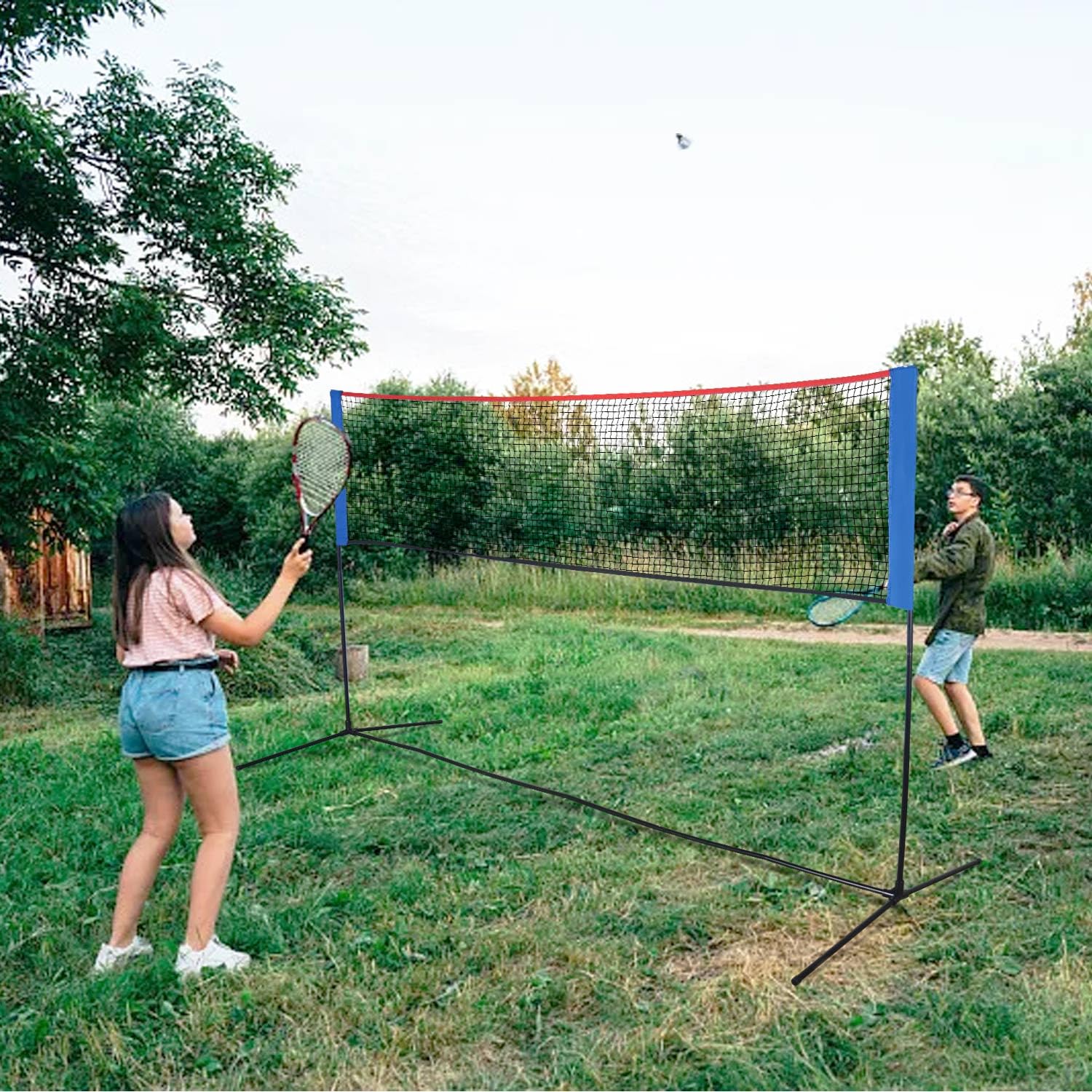 Mini juegos de voleibol de bádminton portátil para patios traseros al aire libre con red, la mejor red de voleibol de bádminton al aire libre, playa, césped, tenis, práctica de cancha para entrada
