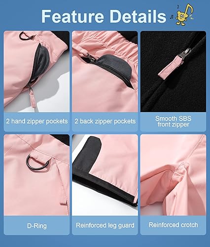 Miniatura 6 de Pursky Pantalones de nieve para niños, baberos de esquí de invierno para niña, con aislamiento, impermeables, pantalones de nieve de forro polar,